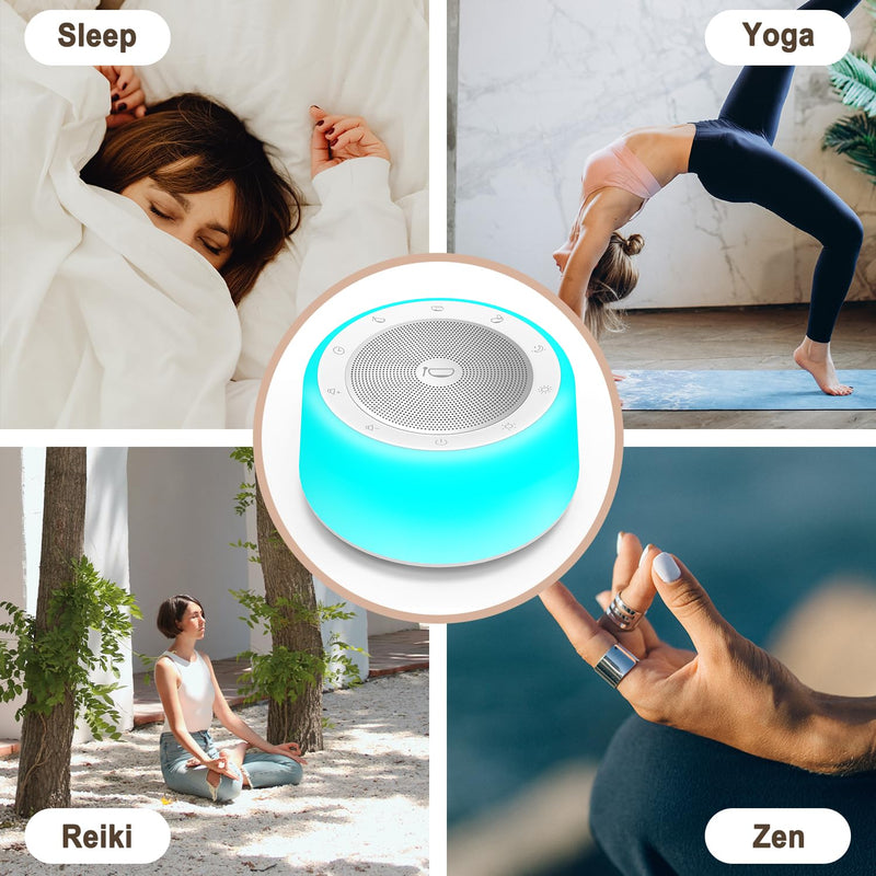 Kipcush Tibetan Singing Bowls Sound Machine - 11 Different Sized Sound Bowls with Night Light for Yoga, Meditation, Mindfulness, Healing, Chakra Healing and Stress Relief, Timer, Plug in Small