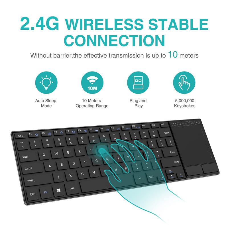 Rii K22 Ultra Slim 2.4 Gigahertz Mini Wireless Multimedia Keyboard with Touchpad for PC and Laptop