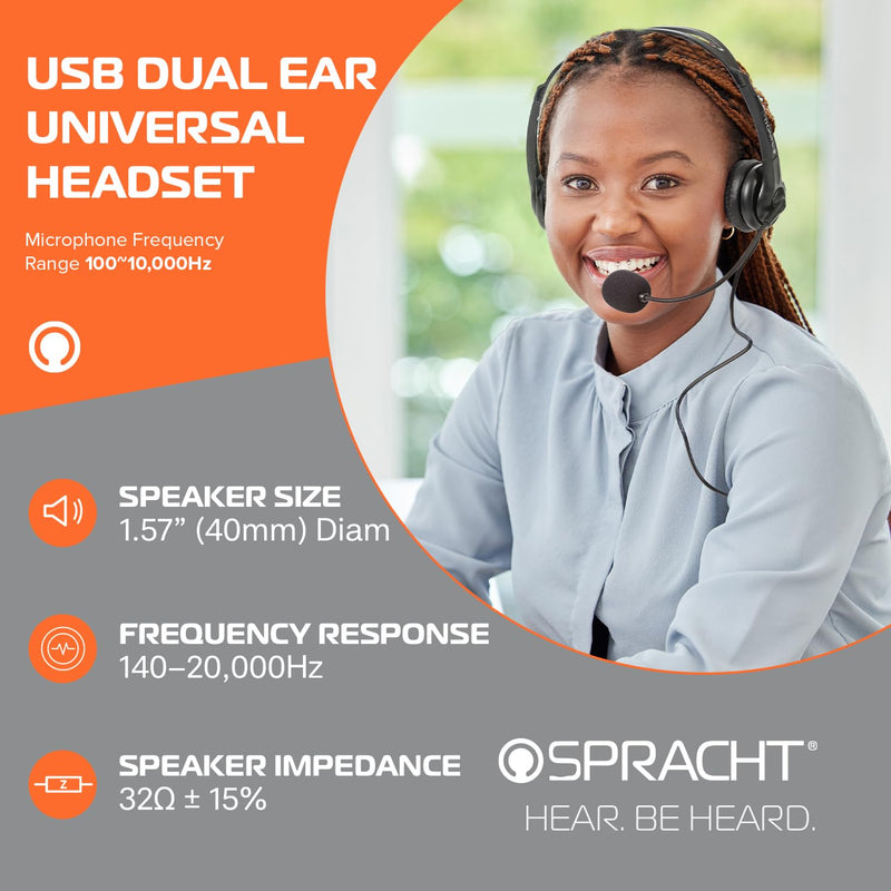 Spracht ZUM3500 Stereo 3.5mm and USB Dual Ear Universal Headset with Microphone | Office Headset for Computer, Smartphones & Tablets | Plug-and-Play, no Drivers |The Ultimate USB Headset Experience