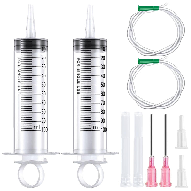 Syringes with Hose, 100 ml Syringe with 20G Needle, Blunt Disposable Syringes, Colostrum Syringes, Reusable Plastic Syringes for Laboratory, Garden and Industry
