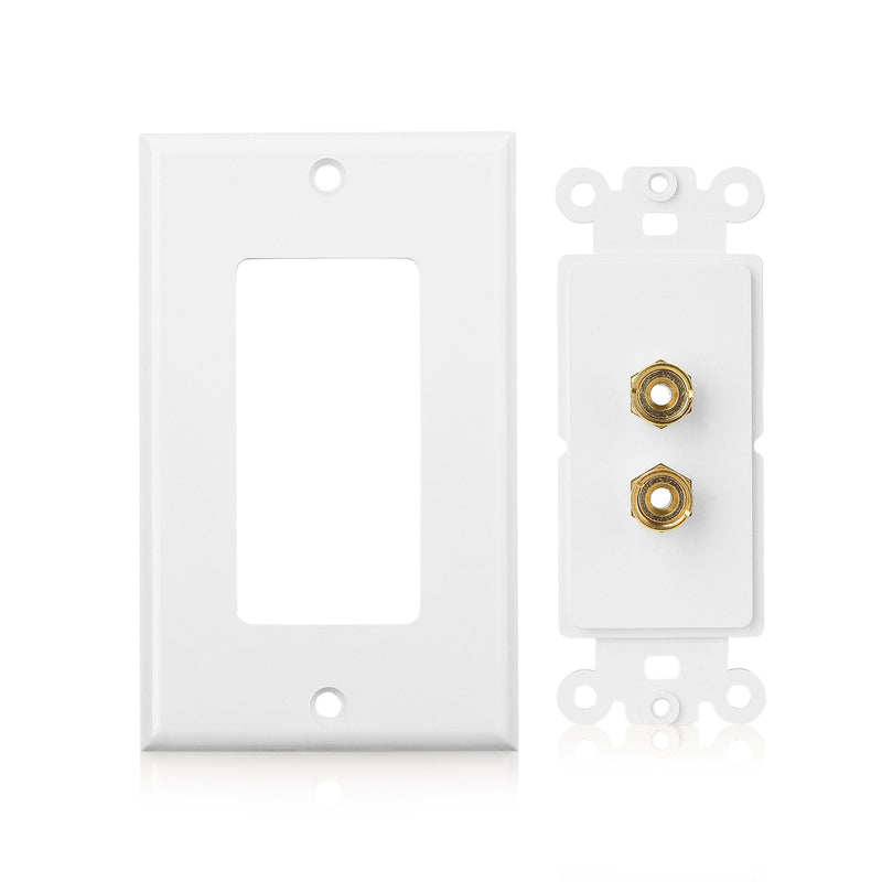 Cable Matters 2-Pack Speaker Wire Wall Plate, Gold Plated Speaker Wall Plate, Banana Plug Wall Plate for 1 Speaker, White 1-Speaker