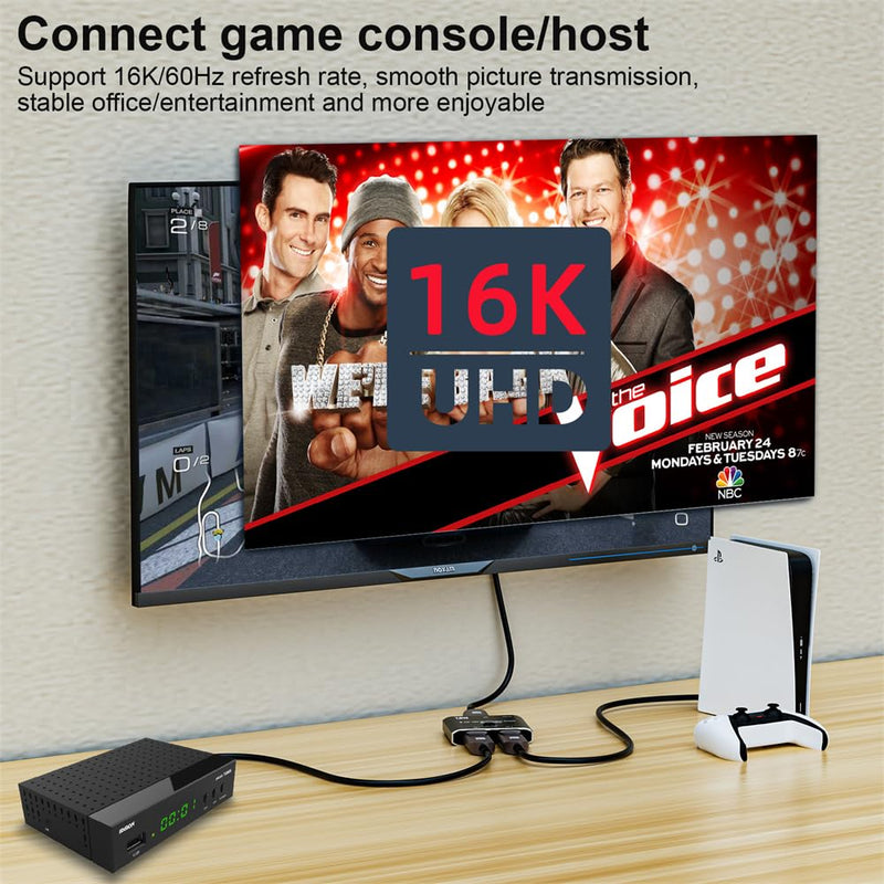 NFHK DP DisplayPort 2.0 Bi-Direction 2x1 Switch Splitter Selector Hub Support HDCP SST Extended 16K@60hz 4K@240hz Convertor DP 2x1 Switch
