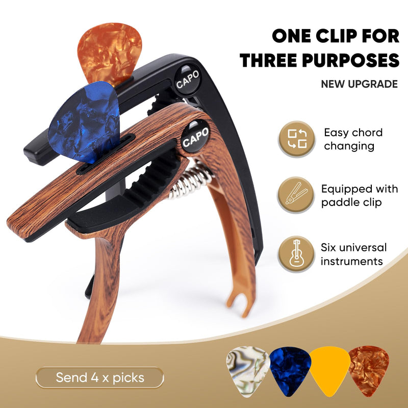 Guitar Capo, 3in1 Zinc Metal Capo for Acoustic and Electric Guitars (with Pick Holder and 4Picks),Ukulele,Mandolin,Banjo,Guitar Accessories (Black) black