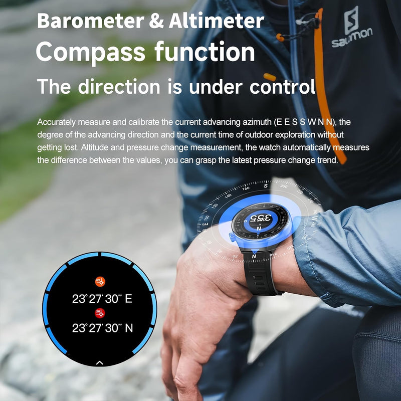 Military Grade Tactical Smart Watch for Men,1.75" Large Crystal Clear HD AMOLED Touchscreen Smartwatches for Android iOS,Fitness Tracker with 110+Sport Modes/Heart Rate/Sleep Monitor (Black) Black