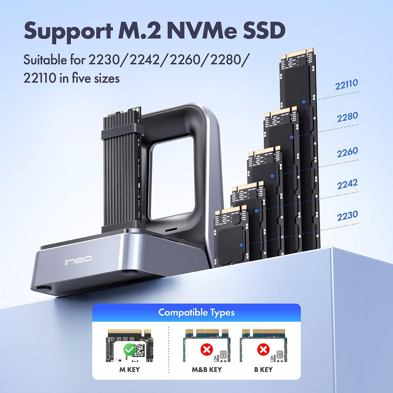 ineo Tool-Free USB 4.0 M.2 NVMe SSD Docking with Built-in Cooling Fan - Compatible with Thunderbolt 3/4 & USB 4/3/2 [2628 40G]