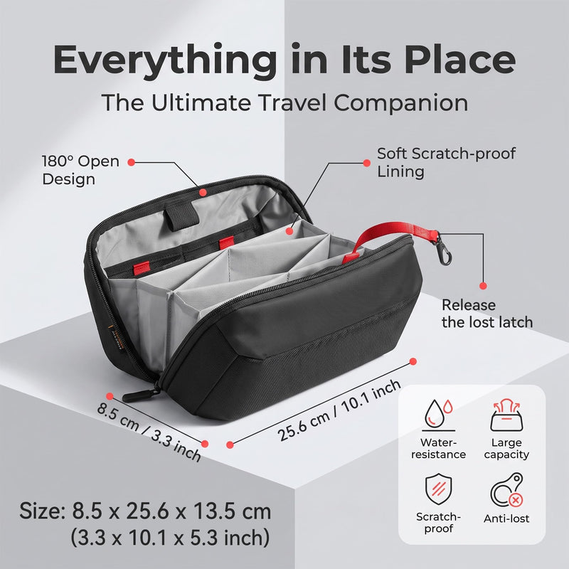 Electronic Organizer Accessory Pouch for MacBook Charger, Cable, Power Bank, Hard Drive, Water-Resistant, Removable Card Slots, Black