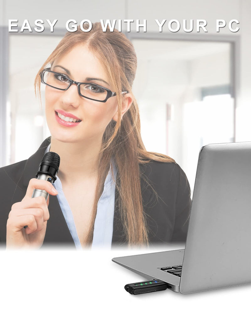 Alvoxcon USB Wireless Microphone, UHF Condenser mic for Android, PC Computer, Laptop, PA, Podcasting, Vlogging, YouTube, Vocal Recording, Gaming, Singing Practice (System with USB Receiver) Small Handheld Mic