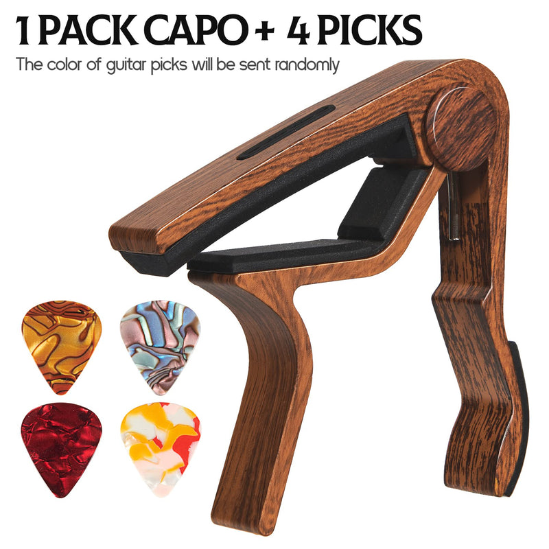 Capo Guitar Capo with Pick Holder for Acoustic and Electric Guitar, Ukelele, Bass, Banjo with Guitar Picks (rose wood) rose wood