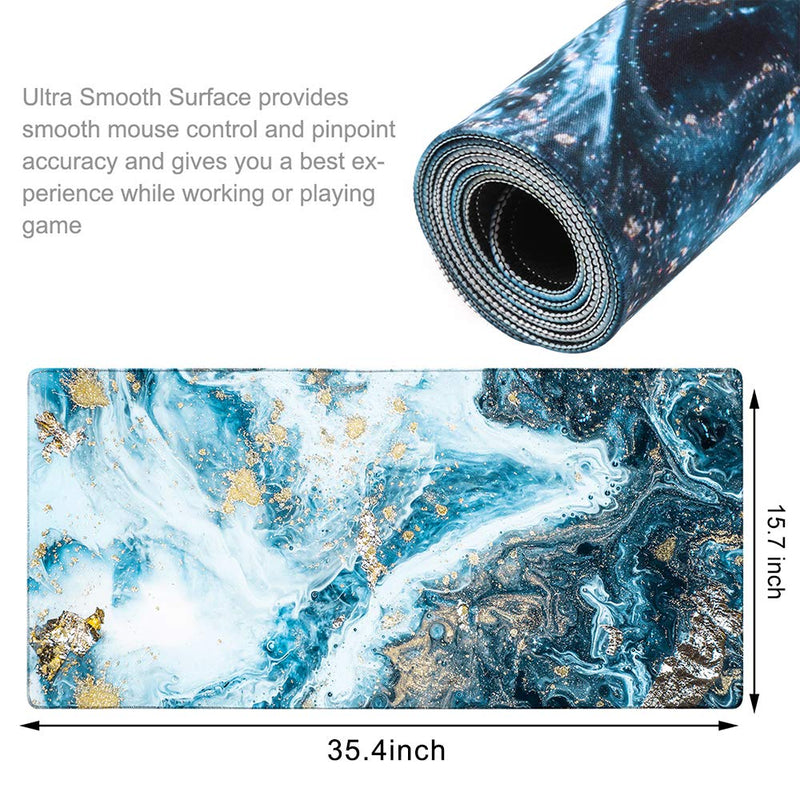 HAOCOO Extended Mouse Pad Large Gaming Mouse Pad 35.4" ×15.7" Desk Pad Keyboard Pad XXL Desk Mat Big Laptop Protector Computer Accessories Mouse Mat for Work Gaming Office Laptop,Blue Mixed Marble 35.4" × 15.7" Blue Mixed Marble