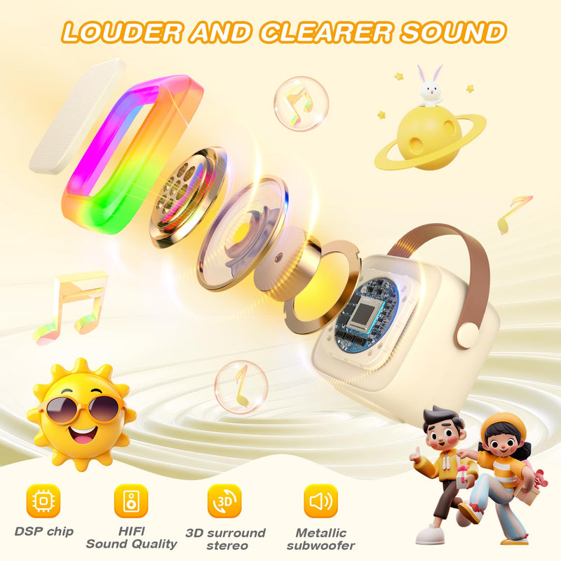 Mini Karaoke Machine for Kids Adults,Portable Bluetooth Karaoke Speaker with 2 Wireless Microphone and LED Lights,Toys for Party,Home KTV,Birthday for Girls 4, 5, 6, 7, 8,12+ Toddler Teens(Beige) Beige