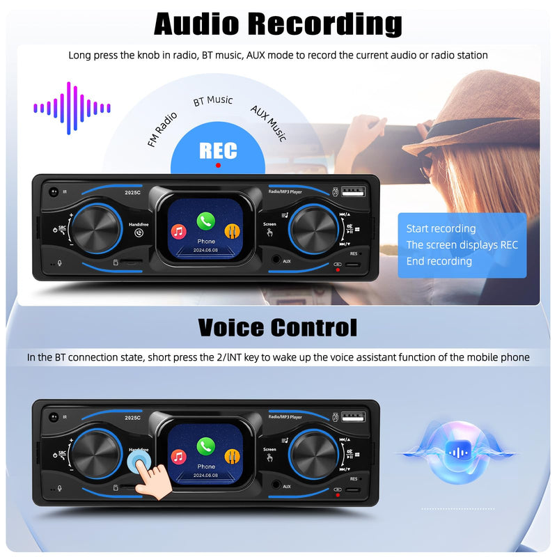 [AUSTRALIA] - Single Din Car Stereo Marine Radio Bluetooth Multimedia Car Audio Receivers with Digital LCD Display FM Car Radio USB/Type-C/SD/AUX-in MP3 Player Lossless Sound Quality Quick Charge+ SWC 