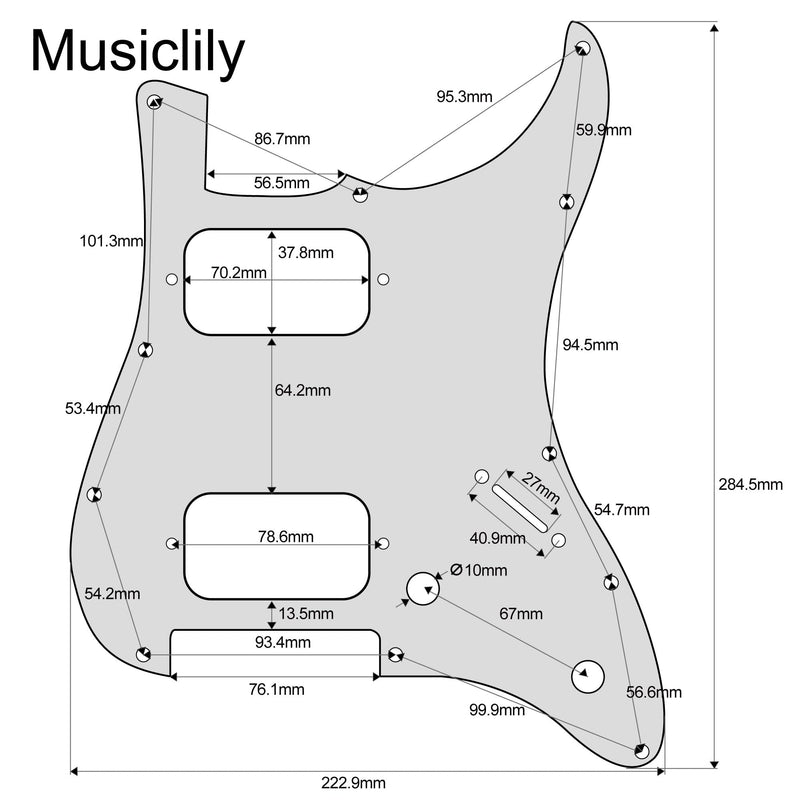 Musiclily Pro 11 Holes ST HH Guitar Pickguard with Round Corner Uncovered Humbucker 2-Pot Layout for Fender Squier Strat Style Electric Guitar, 4Ply Black Pearl