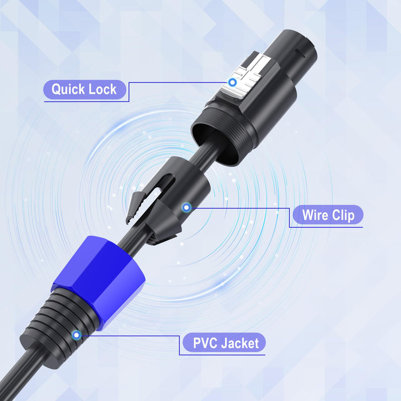 2 Pack 6 feet Professional Speakon to Speakon Cables, 12 AWG Patch Cords DJ/PA Audio Amplifier Speaker Cable Wire speakon to speakon end 6 ft