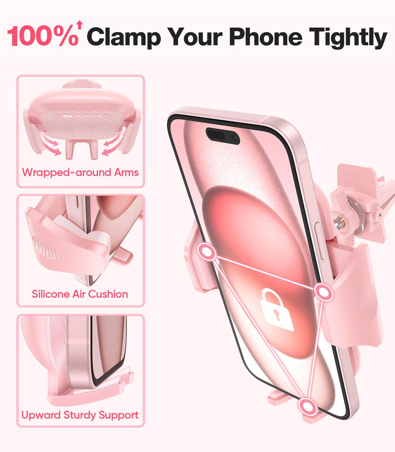 VICSEED Pink Air Vent Phone Holder for Your Car [ Sturdy & Secure ] | Cell Phone Mount for Car Hands Free Easy Clamp Cradle in Vehicle for iPhone Samsung Android Smartphone, Pink Car Accessories