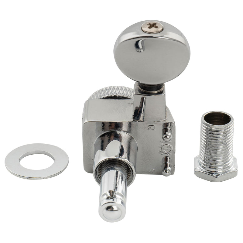 Musiclily Pro 6-in-line 18:1 Ratio 2-Pin Full Sealed Locking Machine Heads Tuners Tuning Pegs Keys with Vintage Oval Button for Fender Strat Tele Style Electric Guitar, Chrome 6R Chrome
