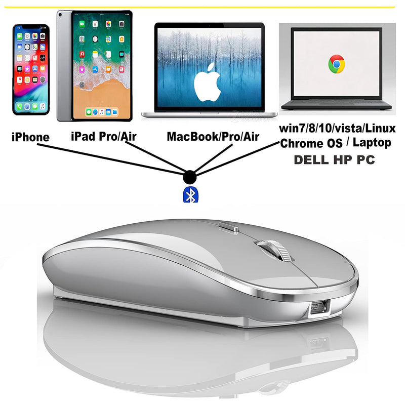 Bluetooth Mouse Wireless Bluetooth Mouse for iPad pro iPad Air Mac MacBook Pro MacBook Air Laptop Chromebook Windows HP DELL (Silver) SILVER