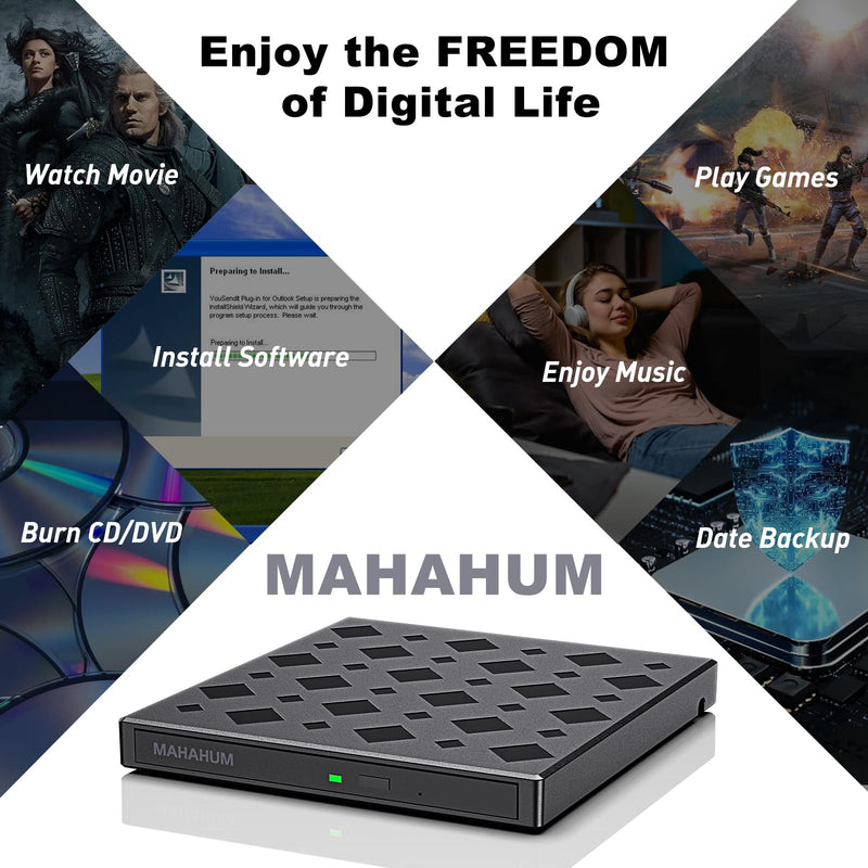 [AUSTRALIA] - 8-in-1 External DVD Drive USB 3.0 Type-C CD Burner with SD/TF Card Reader & USB Hub, Plug & Play Portable CD/DVD +/-RW Drive for Laptop Desktop PC, Compatible with Windows Mac OS, Linux 8 IN 1 Diamond Shape 