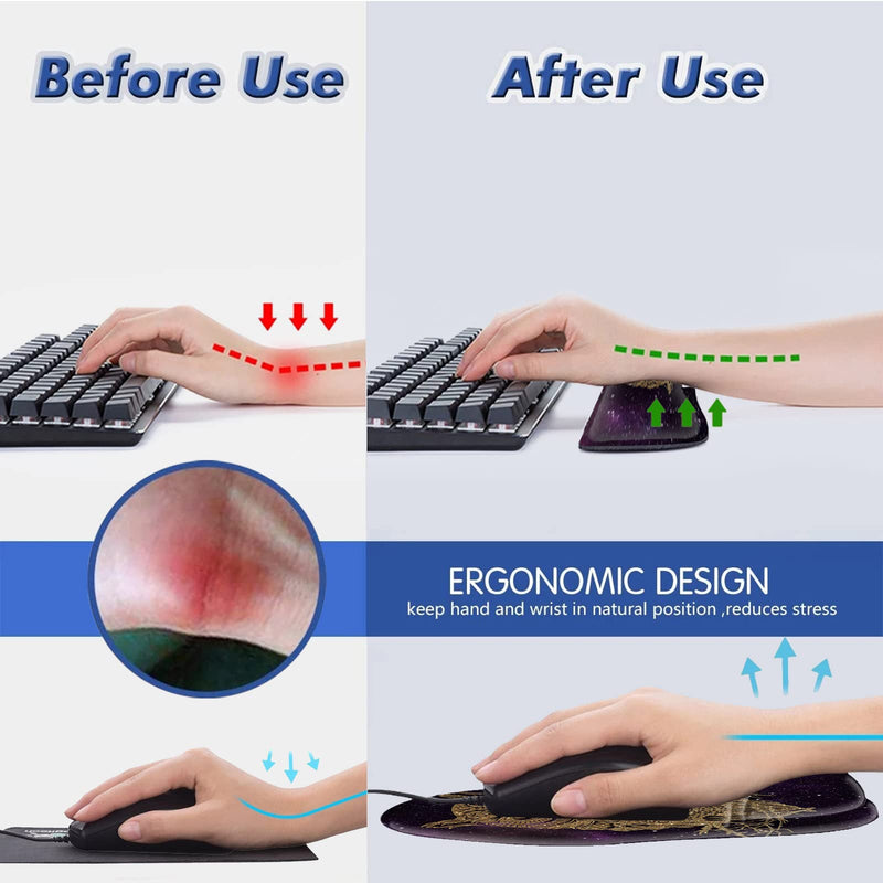 CUISHAN Ergonomic Gel Mouse Wrist Rest Pad and Keyboard Pad Set,Anti-Slip PU Bottom Easy Typing and Relieve Wrist Pain with Cute Coaster Set (3-Starry Owl) 3 Set-006