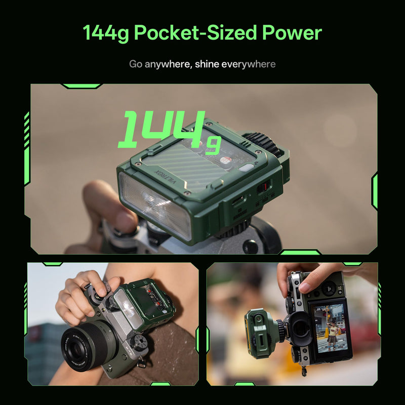 VILTROX Spark Z3 TTL Camera Flash Speedlite for Fujifilm, GN16 6500K Mini On-Camera Flash with 26Ws Output, 7 Power Levels, 650 Full-Power Flashes, 1s Recycle, 1800mAh Li-ion Battery, Softbox (Green) Z3-F(Green)