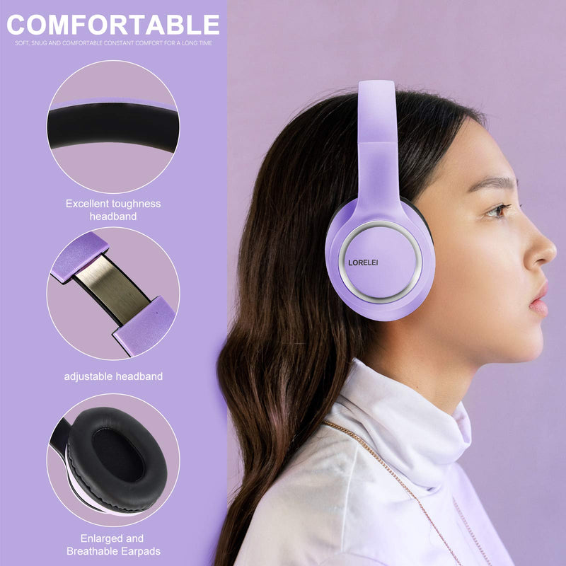 [AUSTRALIA] - LORELEI X8 Over-Ear Wired Headphones with Microphone with 1.45m-Tangle-Free Nylon Line&3.5mm Plug,Lightweight Foldable & Portable Headphones for Smartphone,Tablet,Computer,Mp3/4(Dark Purple) Dark Purple 