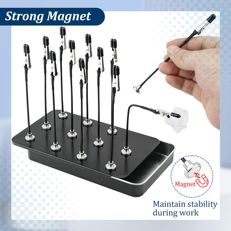 [AUSTRALIA] - Third Hand Soldering Aid with Magnetic Base and 8 Flexible Gooseneck Arms 28.5cm Tool with Magnetic Arms with Alligator Clips for Precision Work, Soldering, Model Making and Repairs 