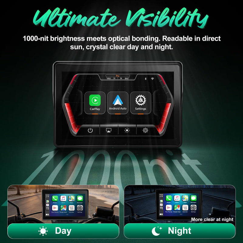 2026 YZW GPS Carplay 5 inch for Motorcycle with Wireless CarPlay & Android Auto, IP69K Waterproof Touch Screen, GPS Navigation, Supports Bluetooth, Siri/Google Voice Control, Custom Boot Logo, Bracket 5 Inch Screen+Mounting Bracket