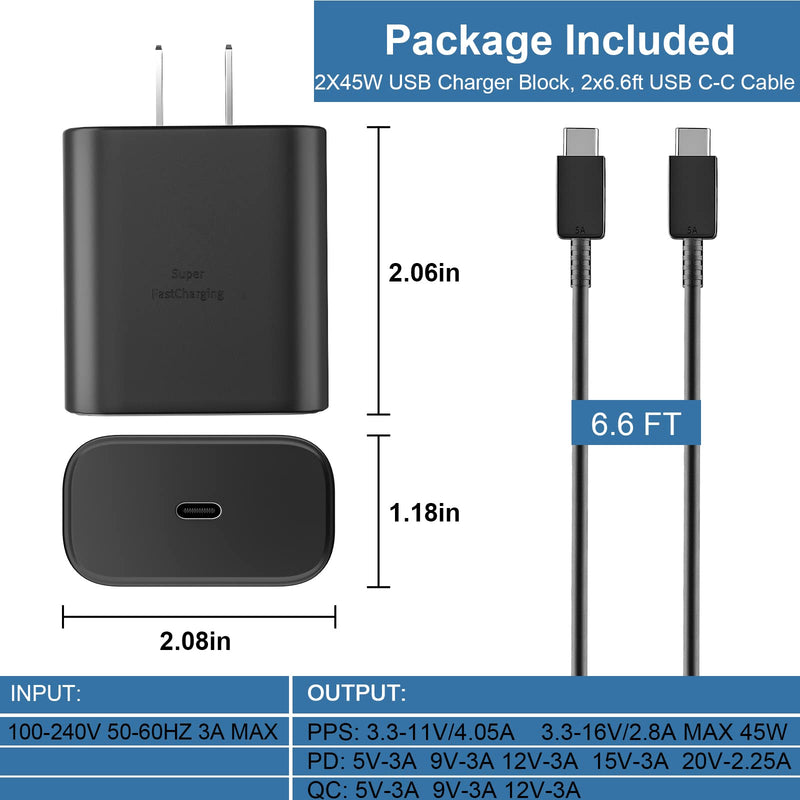 45W Samsung Phone Super Fast Charger USB C Wall Charging Block for Samsung Galaxy S24 Ultra/S24+/S24/S23 S22 S21 Ultra/S23 S22 S21 S20/Note10+, PPS Type C Android Charger with 6.6FT Fast Charging Cord black 6.6 FT