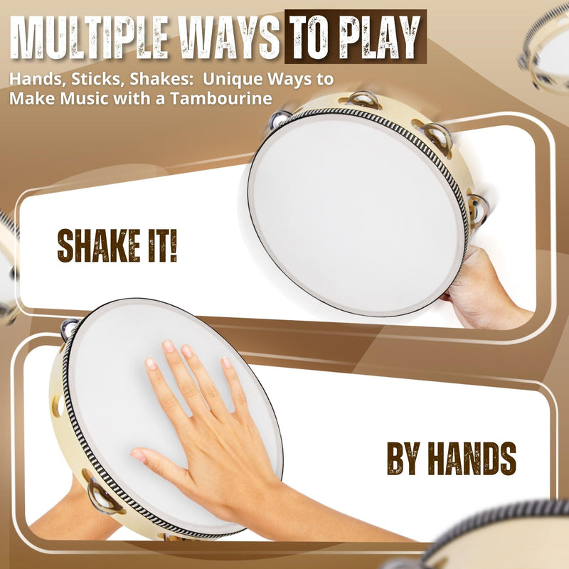 [AUSTRALIA] - Flexzion Wood Handheld Tambourine for Adults 8-Inch Double Row 8-Pair Jingles (Wood) - Percussion Round Tamborines Musical Instrument with Metal Zills 8 Inch Double Row - Wood 