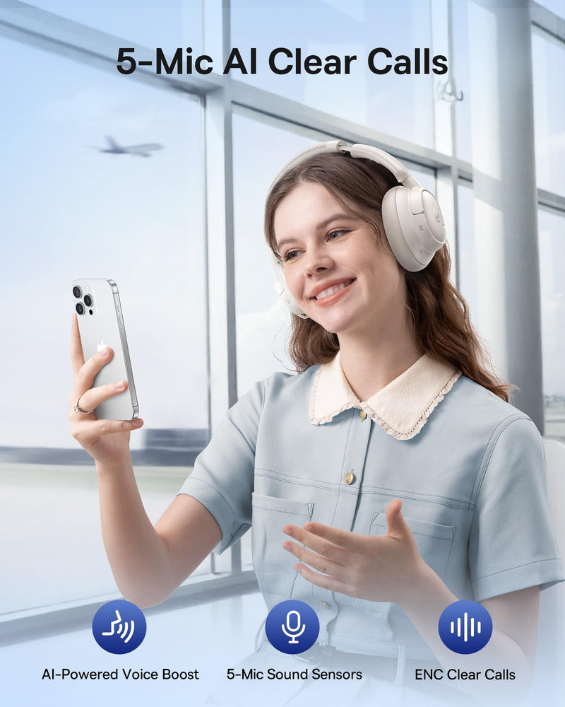 Baseus Bass BH1 NC Adaptive Active Noise Cancelling Headphones, Real-Time Adaptive Hybrid ANC, SuperBass 2.0, LDAC Hi-Res Sound, 80H Playtime, 5-Mic AI Clear Calls, Comfortable Fit, Bluetooth 6.0 Moon White