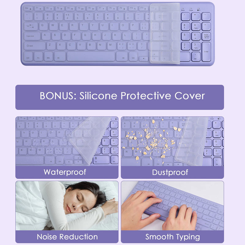 Wireless Keyboard and Mouse Combo, Superbcco Cordless Computer Keyboard with Number Keypad, 2.4Ghz USB Receiver, Ultra Slim, Energy Saving, 3-Level DPI for Laptop/Computer/PC/Desktop (Lavender Purple) Lavender Purple