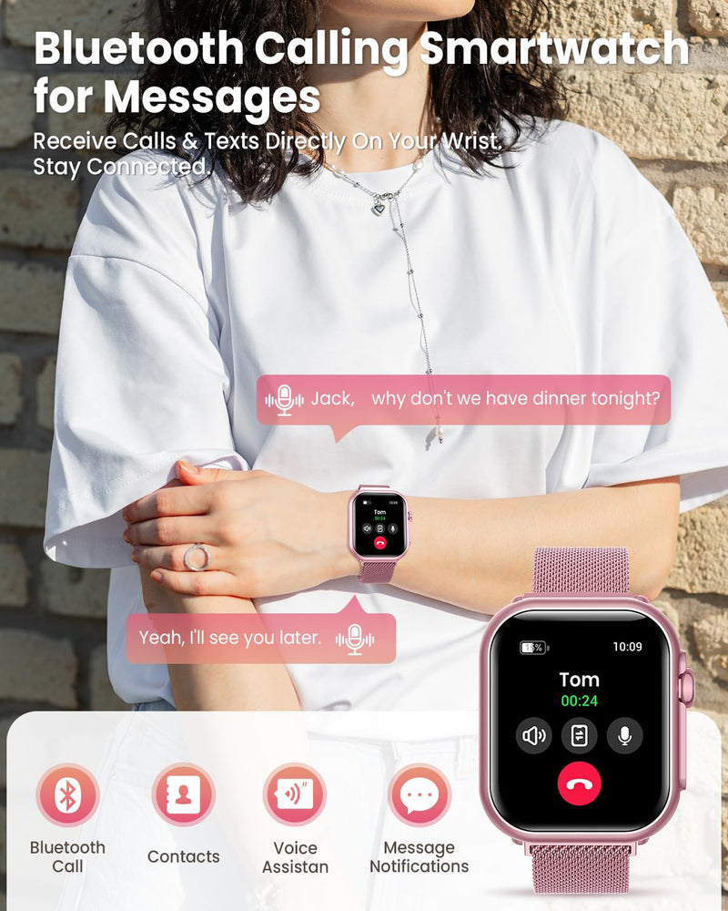 Smart Watch for Women Men Fitness: 1.85" Smart Watch with 30 Days+ Battery Life Make/Recive Call Heart Rate SpO2 Sleep Monitor 120+ Sport IP68 Waterproof Fitness Tracker Watch for iPhone Android Pink