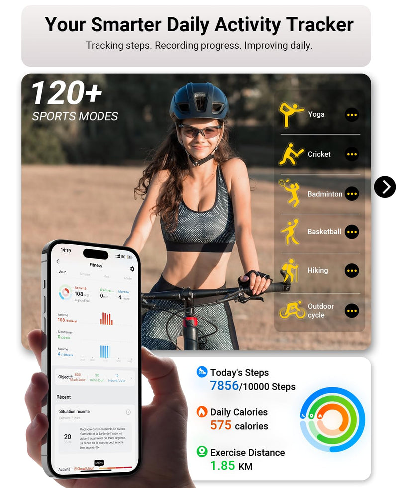 Gydom Smart Watch for Men/Women, 1.85" AMOLED Screen Fitness Tracker | for iPhone/Android/Samsung, Answer/Make Call, Heart Rate/Sleep/SpO2, 3ATM Waterproof, 120+ Sport Modes, AI Voice, Pink