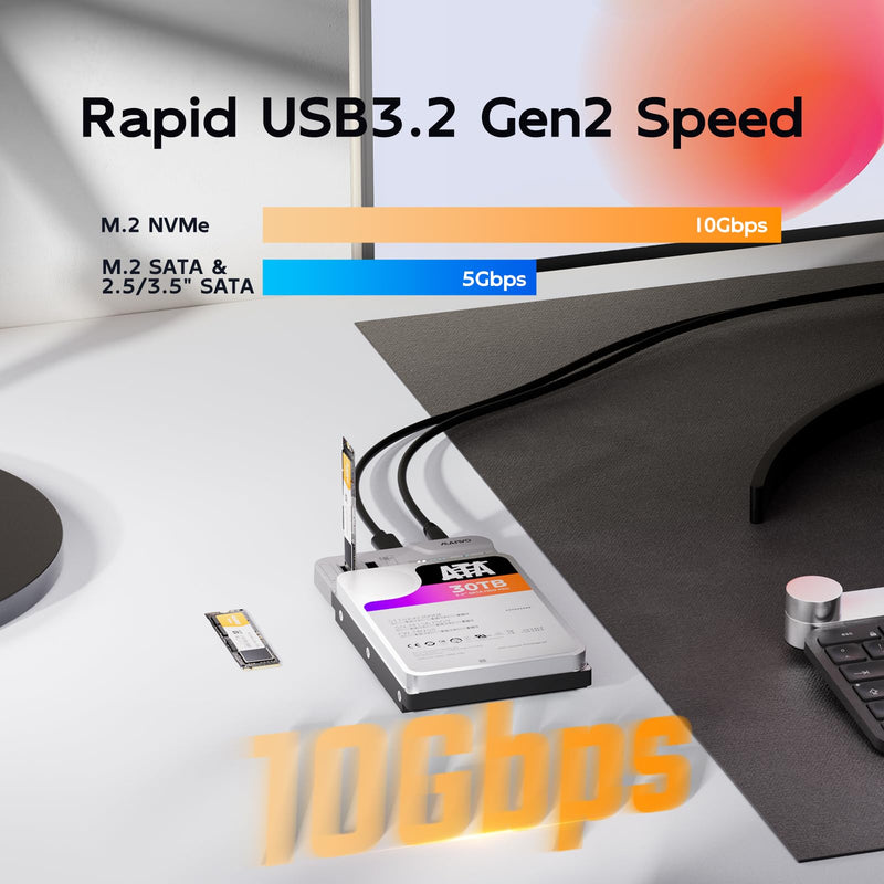 M.2 NVMe to 2.5 3.5 SATA SSD HDD Bidirectional Cloner Docking Station Reader with Storage Case