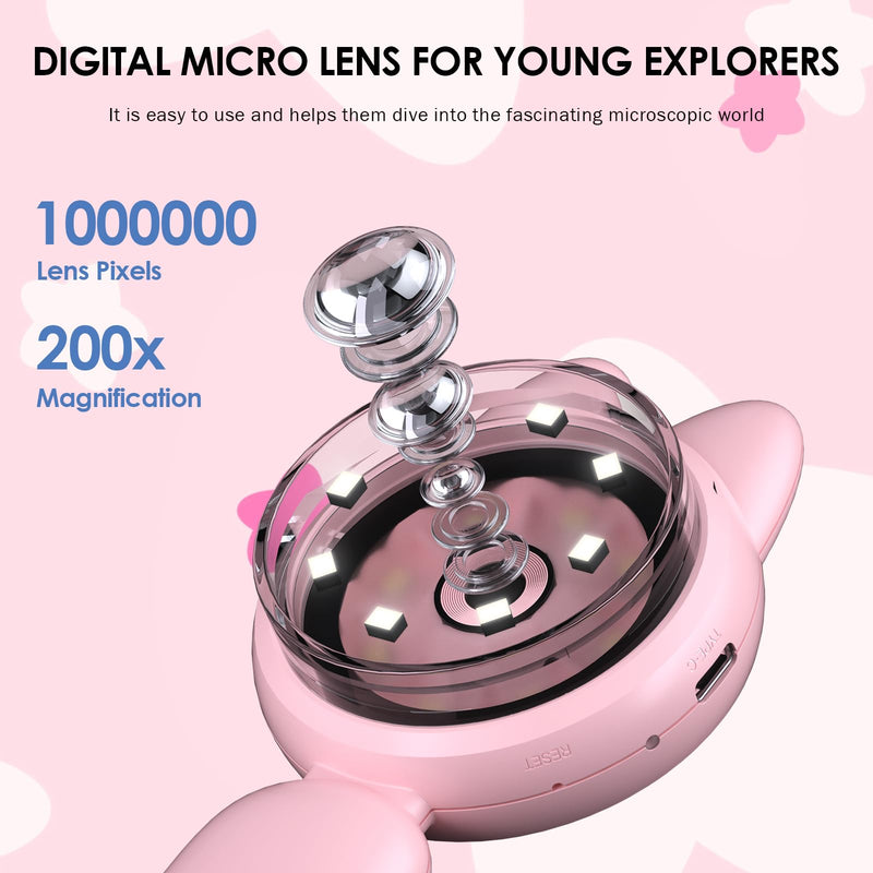 [AUSTRALIA] - Kids Microscope 100X Magnification, STEM Handheld Digital Science Kit, Portable Educational Toy for Ages 3-16, Birthday for Boys & Girls Pink 