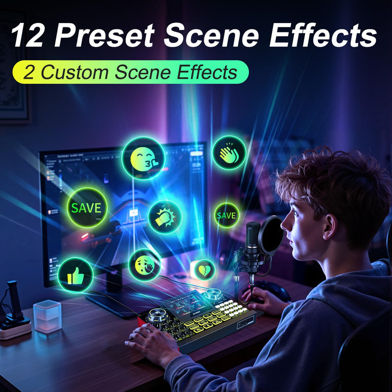 [AUSTRALIA] - Podcast Equipment Bundle Audio Mixer, Sound Board for Pc/Phone Live Streaming Singing Gaming, Podcast Mixer for 3.5/6.35mm Dynamic Microphone, Voice Changer, Denoise, One Click Mute 
