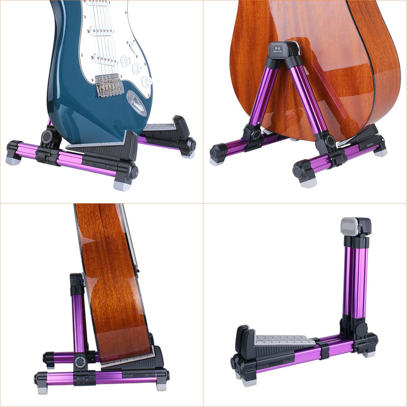 ENO MUSIC Alumium Alloy A-Frame Universal Folding Acoustic Guitar Stand for Electric Bass Guitars, Purple