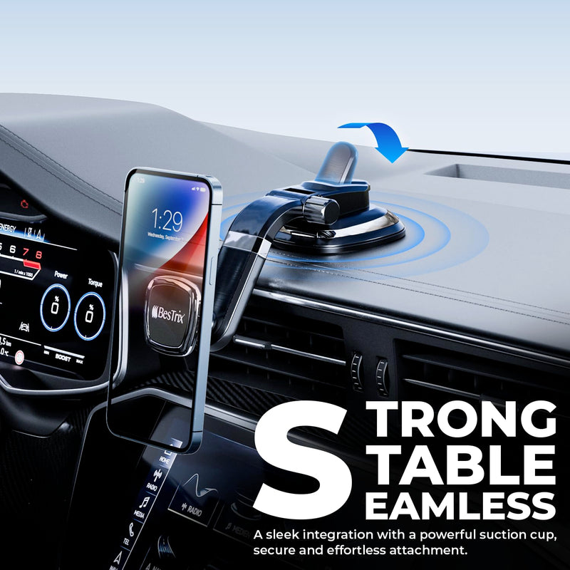 BESTRIX Phone Holder for Car, Magnetic Car Phone Mount | Dashboard Car Phone Holder Compatible with iPhone 15, 14,13,12,11Pro,Xr,XS Pro MAX Galaxy S24 23 22 21 20 Ultra Note S8 S9 S10 & All Smartphone Black