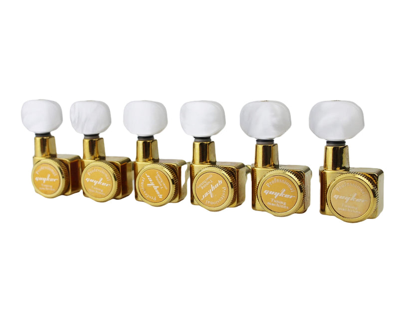 Guyker 6 In-line Guitar Locking Tuners – 1:18 Lock String Tuning Key Pegs Machine Heads for Folk Classical Acoustic Electric Guitar – Pearl Buttons, Golden Gold, Pearl Handle