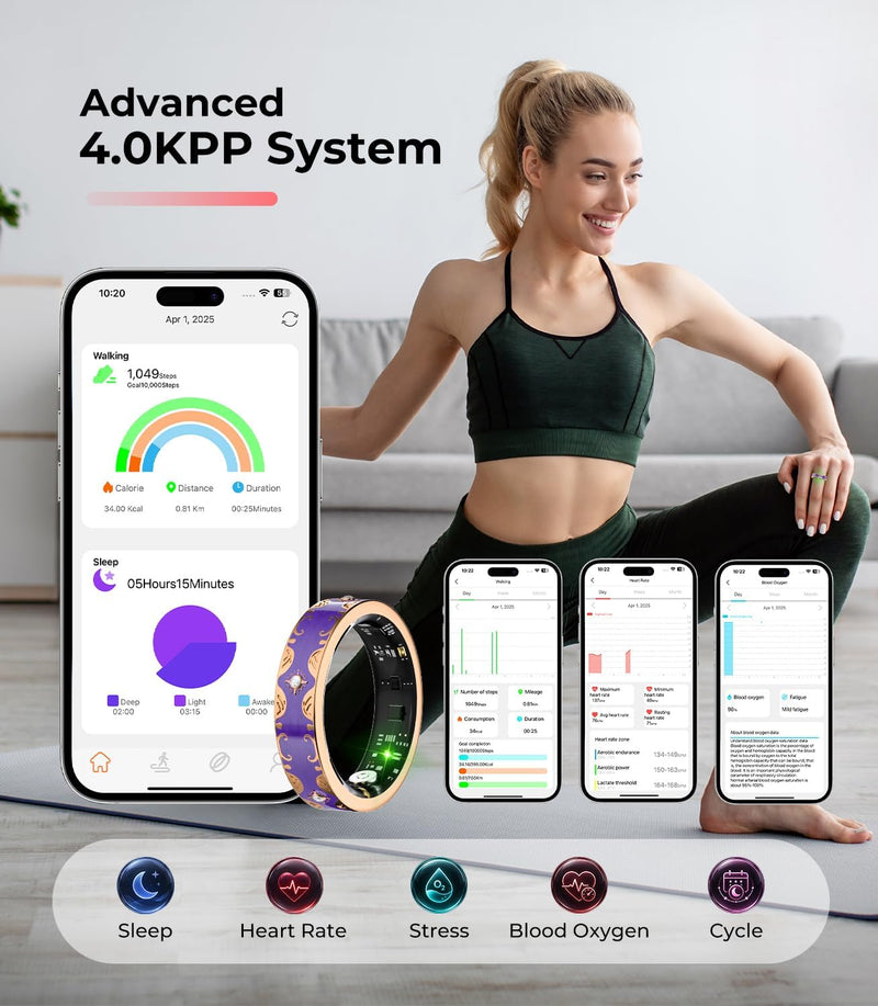 6 Gen Diamond Smart Ring and Wireless Charging Case 【Industry Rank 1-0 Measurement Error】 2026 Smart Ring for Women - Advanced Health Tracker for Wellness and Activity Tracking, Purple 10#