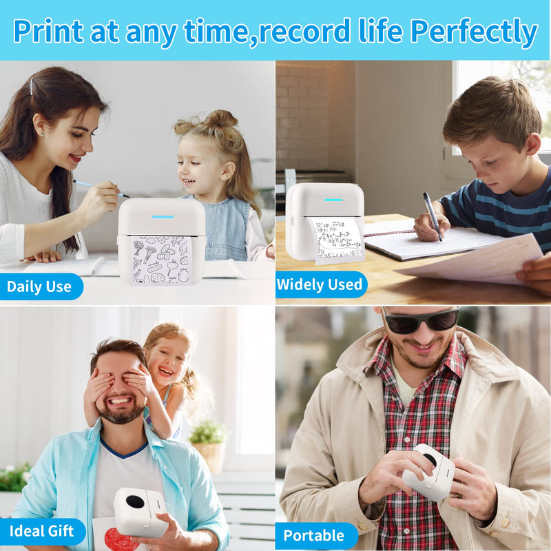 HuiJuKeJi Mini Sticker Printer Bluetooth Smart Pocket Inkless Thermal Printer with 11 Rolls Thermal Paper and Sticker for iOS&Android, Portable Receipt Printer for Photo Journal Notes Memo White
