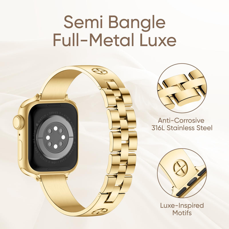 Missair Stainless Steel Metal Band and Bling Metal Case Compatible with Apple Watch 40mm Series 6 5 4 SE