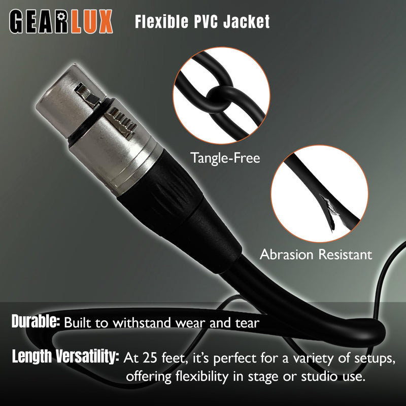 [AUSTRALIA] - Gearlux XLR Microphone Cable, Fully Balanced, Male to Female, 25 Feet - 2 Pack 25 Ft 