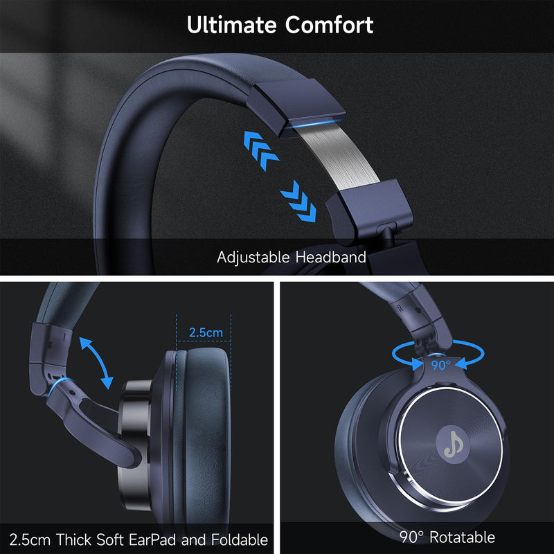 Wired Over Ear Headphones, Studio Monitor & Mixing DJ Headphones with 50mm Neodymium Drivers and 1/4 to 3.5mm Jack for Guitar AMP Podcast Piano Keyboard (Dark Blue)