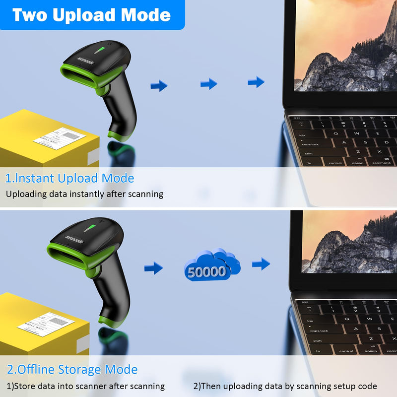 [AUSTRALIA] - Symcode Wireless Bluetooth Barcode Scanner,Bluetooth & USB Wired & 2.4G Wireless Connection Ergonomics Handheld Barcode Scanner Reader, 2D 1D QR Code Automatic Fast Precise scanning Scanner Green 