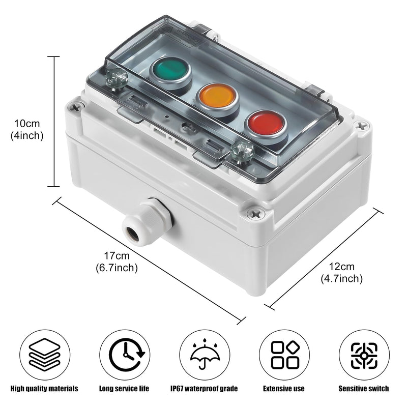 [AUSTRALIA] - Push Button Switch IP67 Outdoor Waterproof Button Switch Box Green/Yellow/Red Instantaneous Button Switch with Protective Cover Anti-Misoperation Switch 