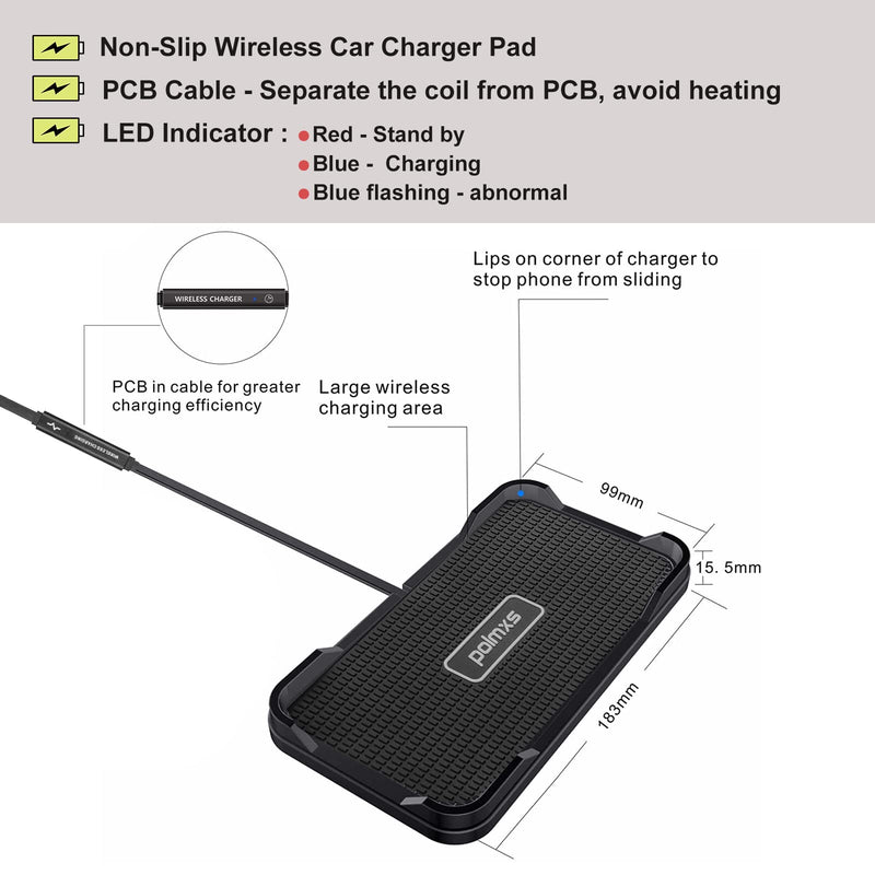 Wireless Charger Car Charging pad,Polmxs 15W Fast Wireless Phone Charger Cell Phone Cordless Charging mat Compatible with iPhone 11/12/12/14/15 Galaxy S21/S22/S23/24 (C12Y)