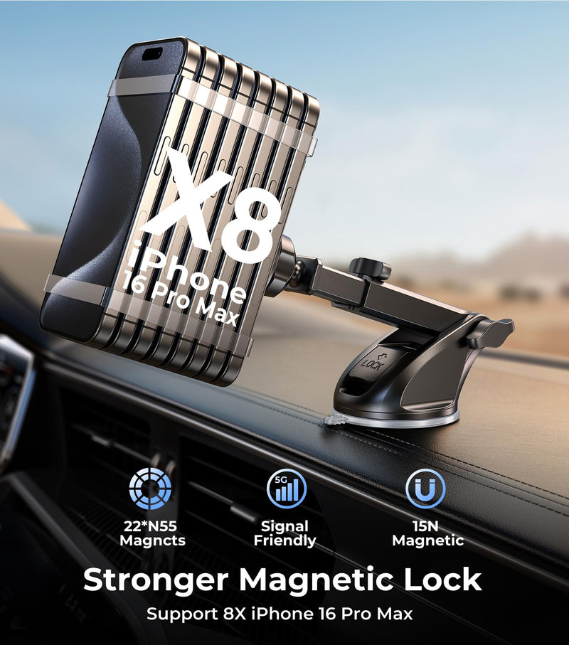 New 2025 Vacuum Magnetic Phone Suction Holder, 15W Wireless Charger for MagSafe Car Mount & Dashboard Windshield Vent Holder, All-Weather Suction for Uber, iPhone 16/15/14 Pro Max Plus