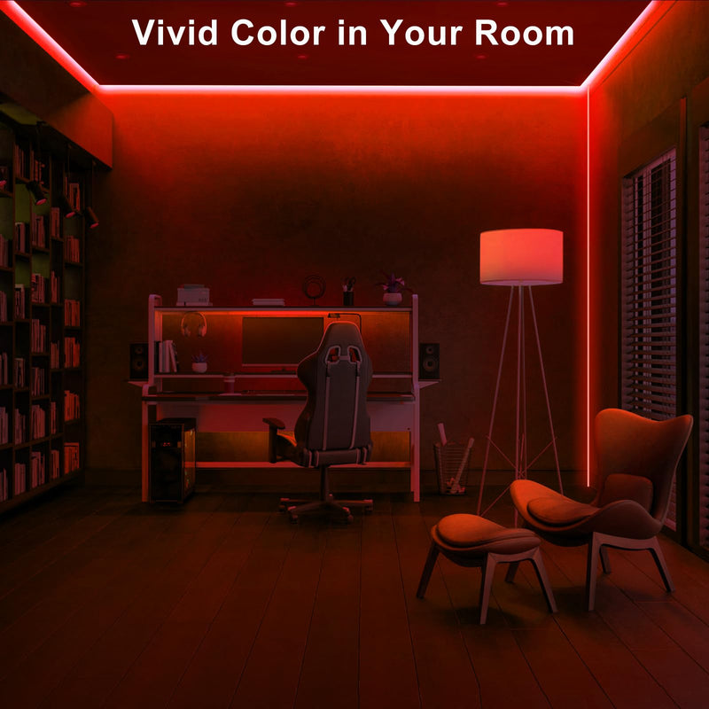 Tatazone 16.4ft Red COB Led Strip Lights with RF Remote, Dimmable Bright Dotless Adhesive Indoor Led COB Light Strip for Cabinet, Painting, Room, Bed