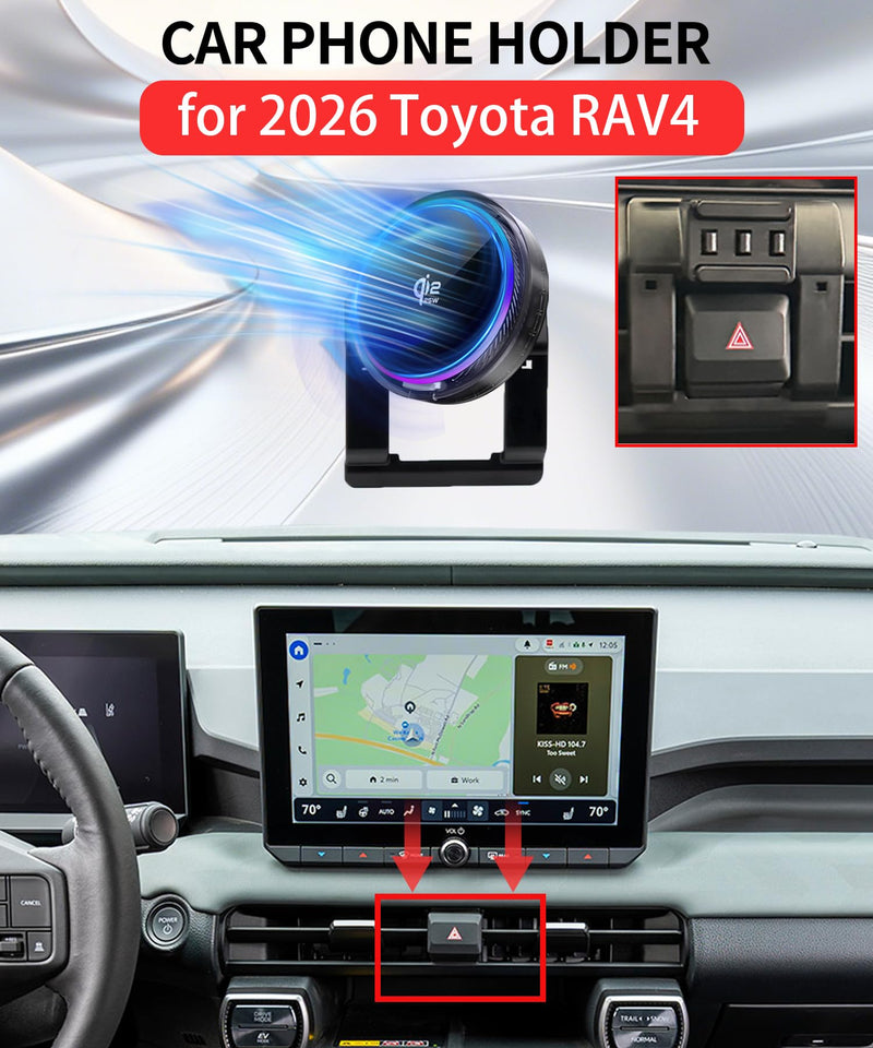 25W Car Mount Charger for Toyota RAV4/Hybrid 2026 | 2026 Toyota RAV4/RAV4 Hybrid Qi2.2 25W MagSafe Fast Charging Cell Phone Holder Accessories,with Cooling Fan＆54W Fast Adapter for 2026 Toyota RAV4/Hybrid