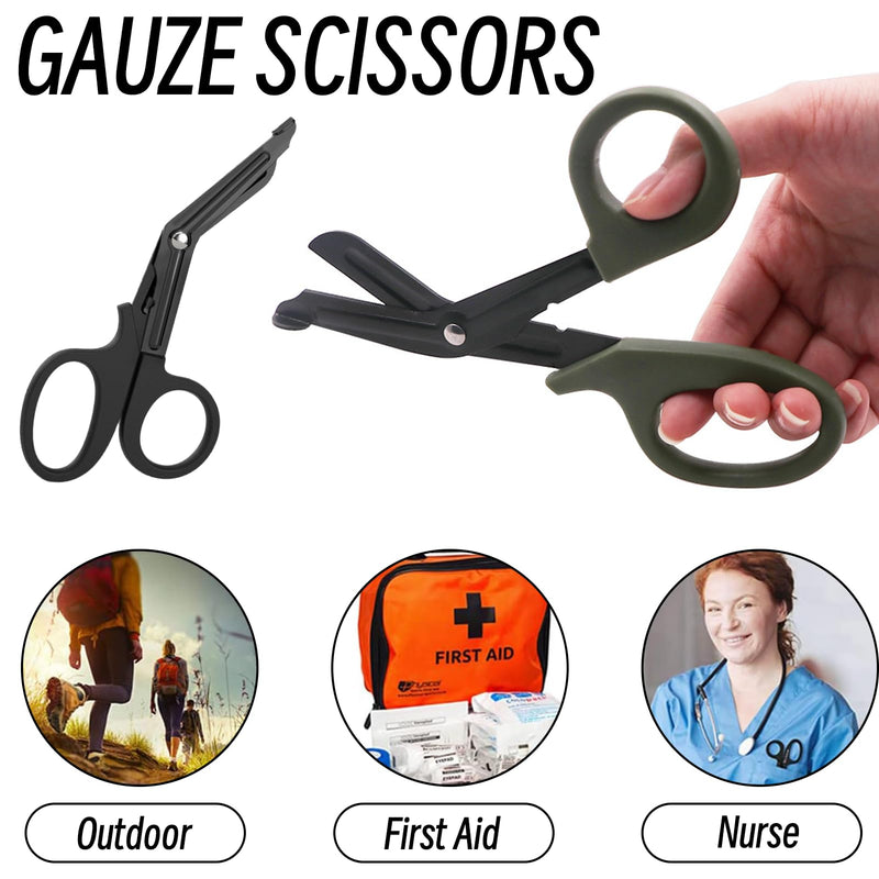 Pack of 2 Medical Bandage Scissors, Medical Scissors, Trauma Scissors, Bandage Scissors, 15 cm Bent Stealth for Nurses, Medical Students, Emergency Room (Black and Green)